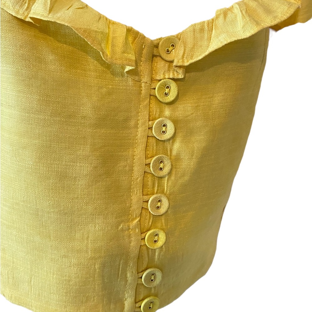 Juniors NWT yellow Skylar Rose crop top with ruffle hem & open tie back Med - Picture 4 of 10